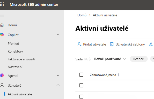 Microsoft 365 admin center – Aktivní uživatelé