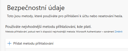 Bezpečnostní údaje po aktivaci první metody